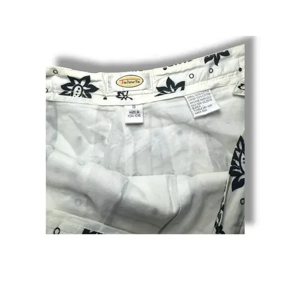 Talbots Black White Floral A-Line Midi Skirt Size 10 Classic Chic - Picture 6 of 8